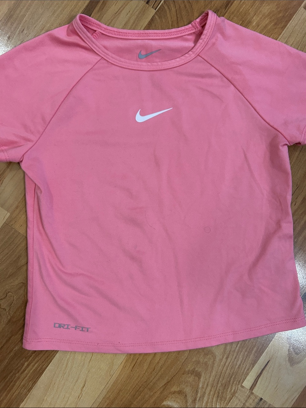 Nike Pink Short Sleeve Dri-FIT Tee with White Swoosh 4-5 T